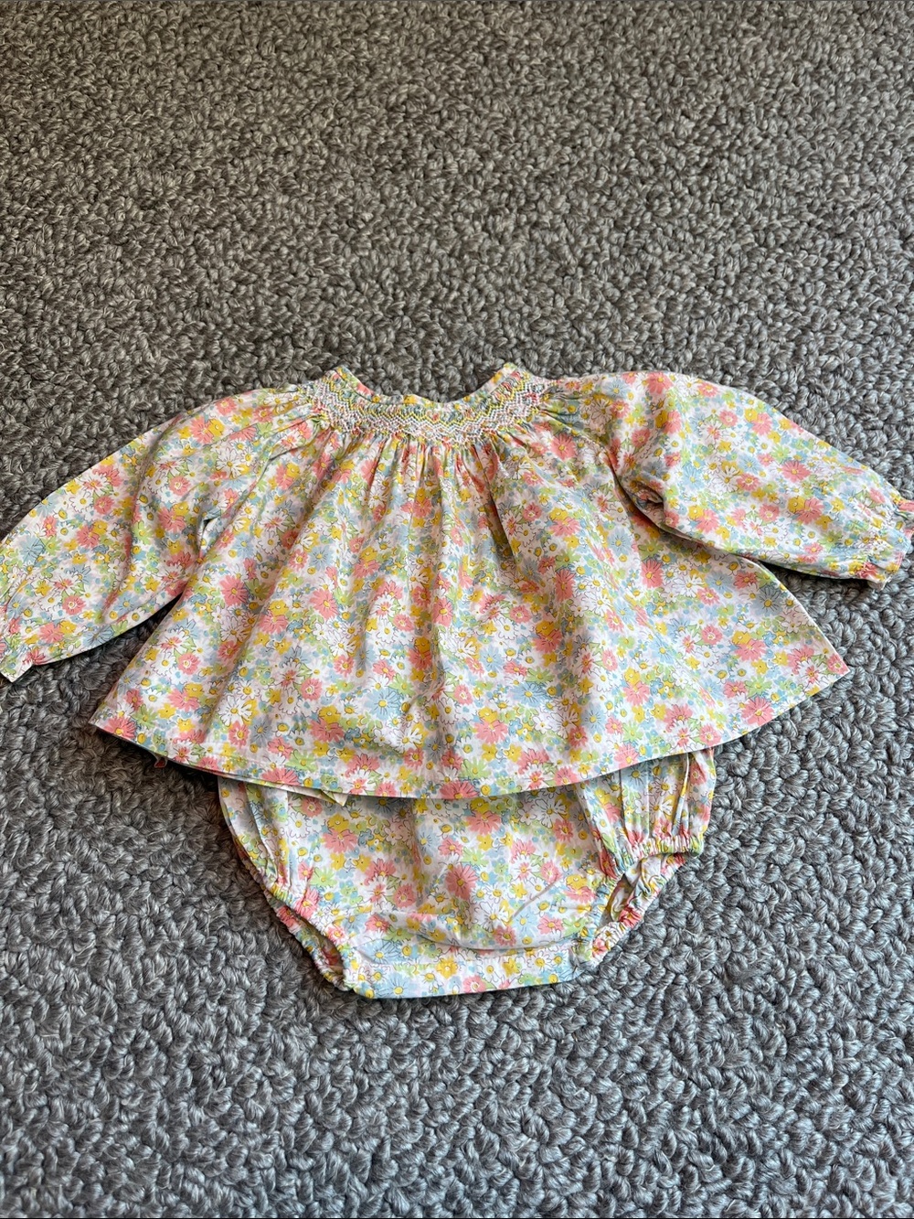 Bonpoint Baby Floral Long-Sleeve Top and Bloomer Set - Pink/Yellow Floral